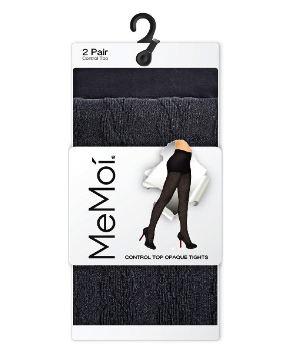 MJB-128-96010-Q1-2 Braided Cable & Solid Control Top Tights for Womens, Black - Size Q1-2 - Pack of 2