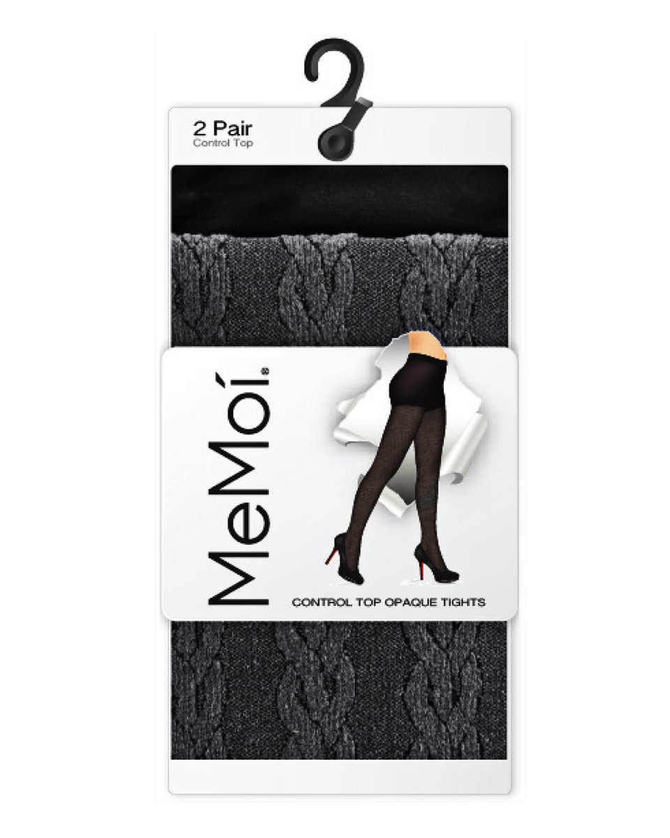 MJB-128-99914-S-M Braided Cable & Solid Control Top Tights for Womens, Gray Heather & Black - Small-Medium - Pack of 2