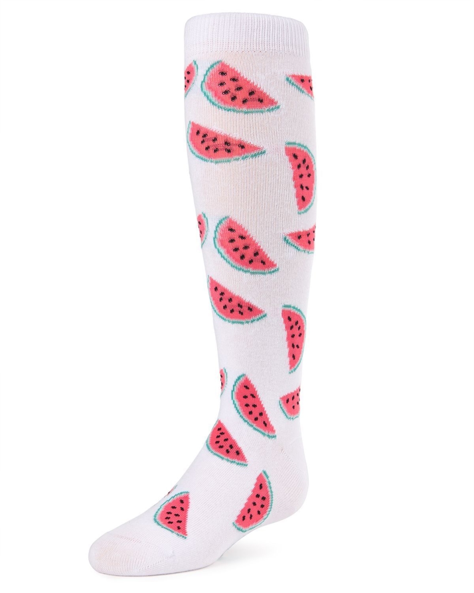 Fruity Fun Watermelon Girls Knee-High Socks, White - Size 2