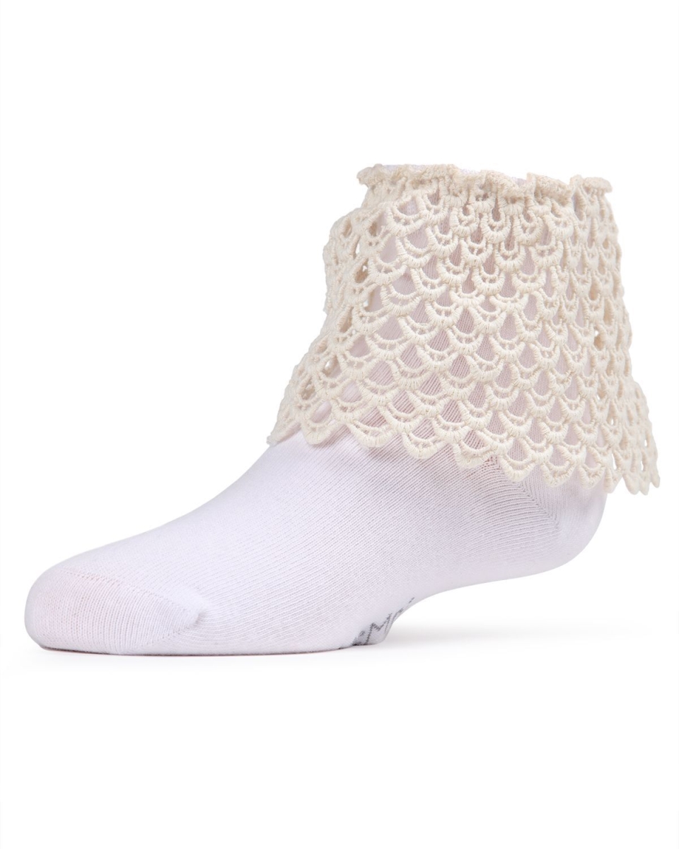MKF-6016-11050-6 Lacy Loopsy Girls Anklet Sock, Marshmallow - Size 6