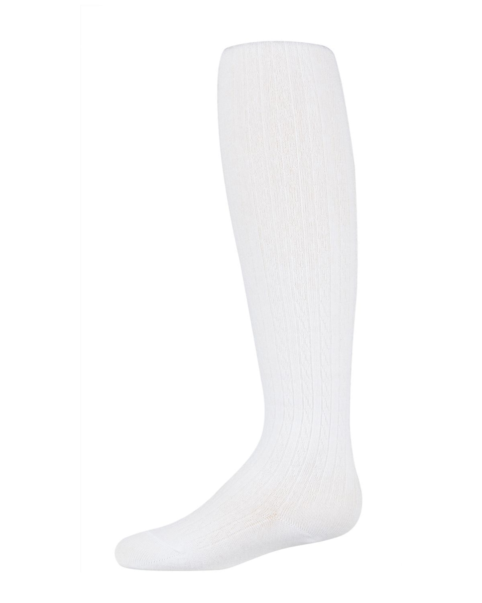 MK-316-10103-2 Cotton Cable Girls Tights, White - Size 2