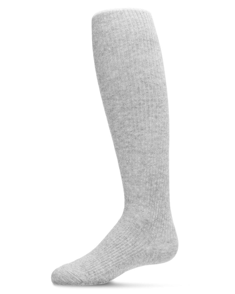SP-3507B-05005-6-12 Pinned Ribbed Cotton Girls Tights, Light Gray Heather - Size 6-12