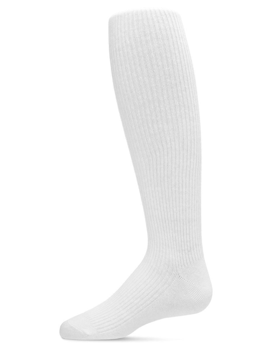 SP-3507B-10103-6-12 Pinned Ribbed Cotton Girls Tights, White - Size 6-12