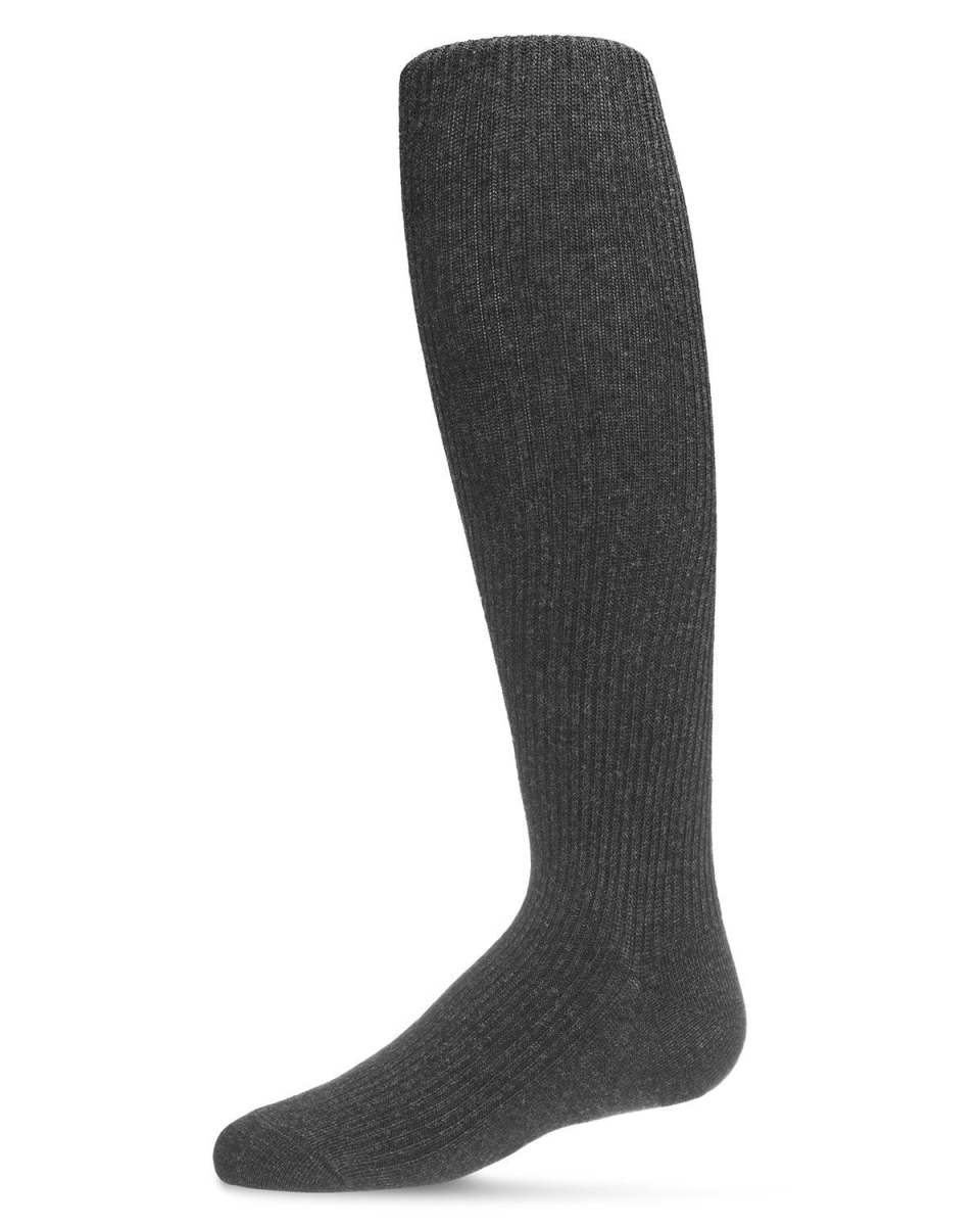 SP-3507-02306-4 Pinned Ribbed Cotton Tights for Girls, Dark Gray Heather - Size 4