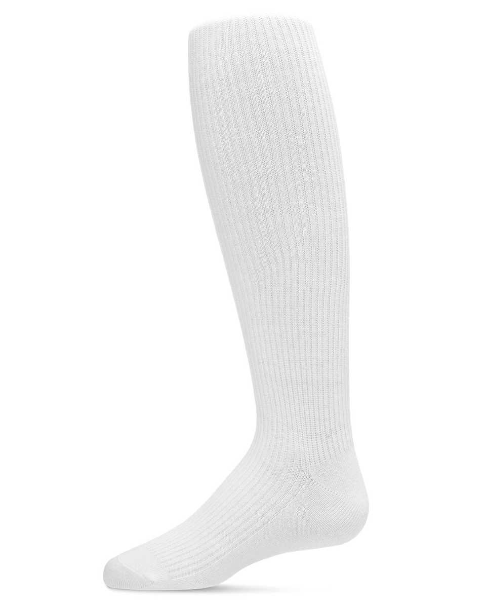 SP-3507-10103-2 Pinned Ribbed Cotton Tights for Girls, White - Size 2