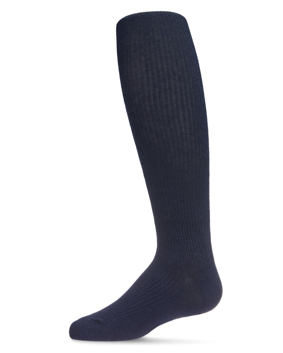 SP-3507-40120-8 Pinned Ribbed Cotton Tights for Girls, Navy - Size 8