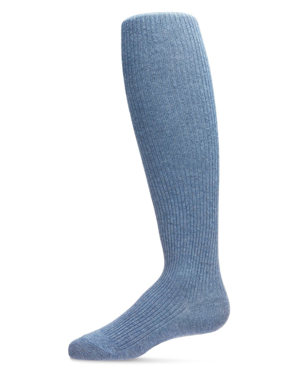 SP-3507-45013-6 Pinned Ribbed Cotton Tights for Girls, Light Denim - Size 6