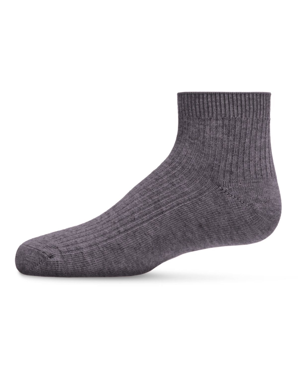 MK-5201-02050-4 Thin Ribbed Cotton Kids Anklet Sock, Slate - Size 4 -  Memoi