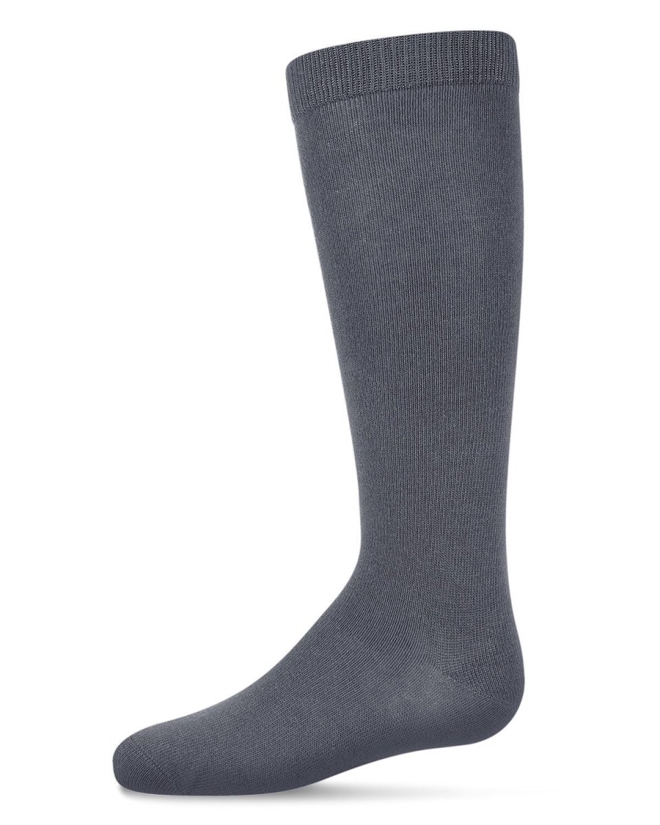 Girls Ribbed Classic Cotton-Rich Solid-Color Knee High Sock - Slate / 4