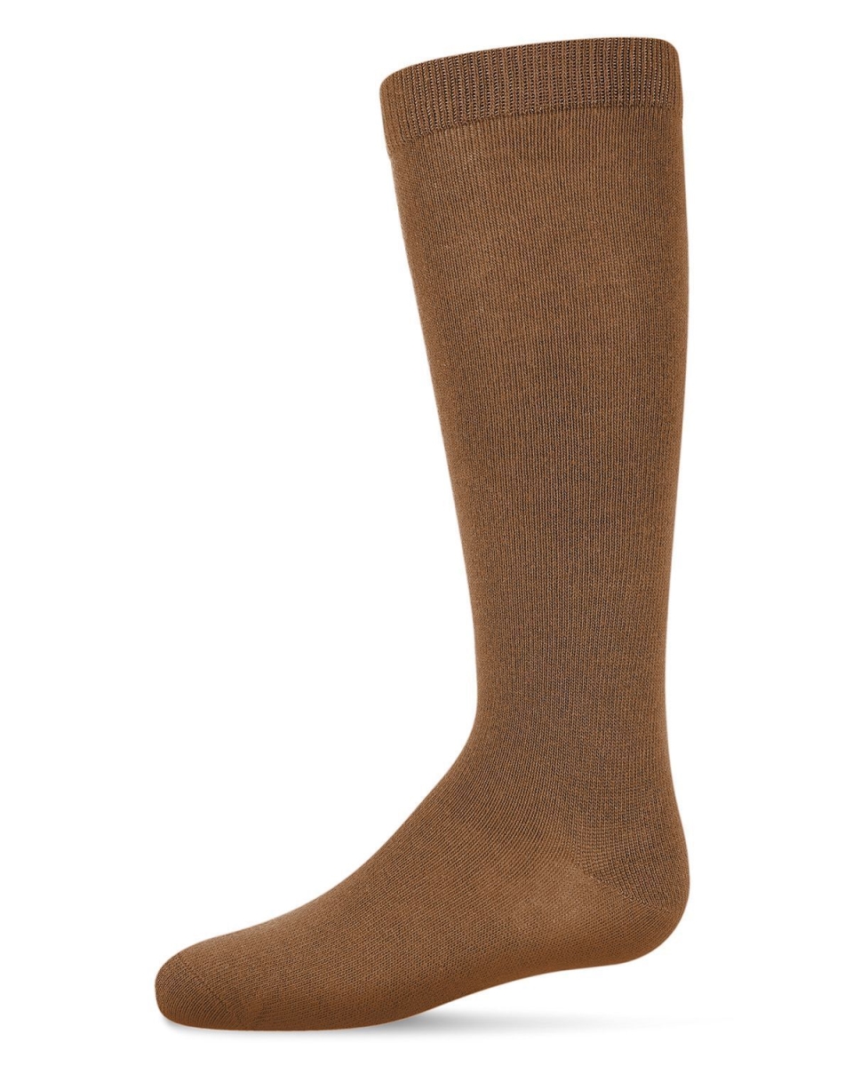 Girls Ribbed Classic Cotton-Rich Solid-Color Knee High Sock - Toffee / 2