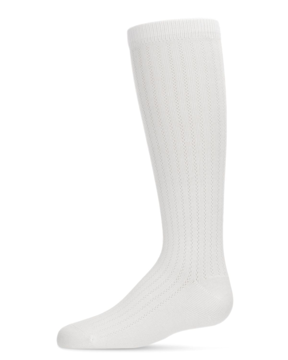 MKF-2003-10103-8 Chain Knee High Socks for Girls, White - Size 8