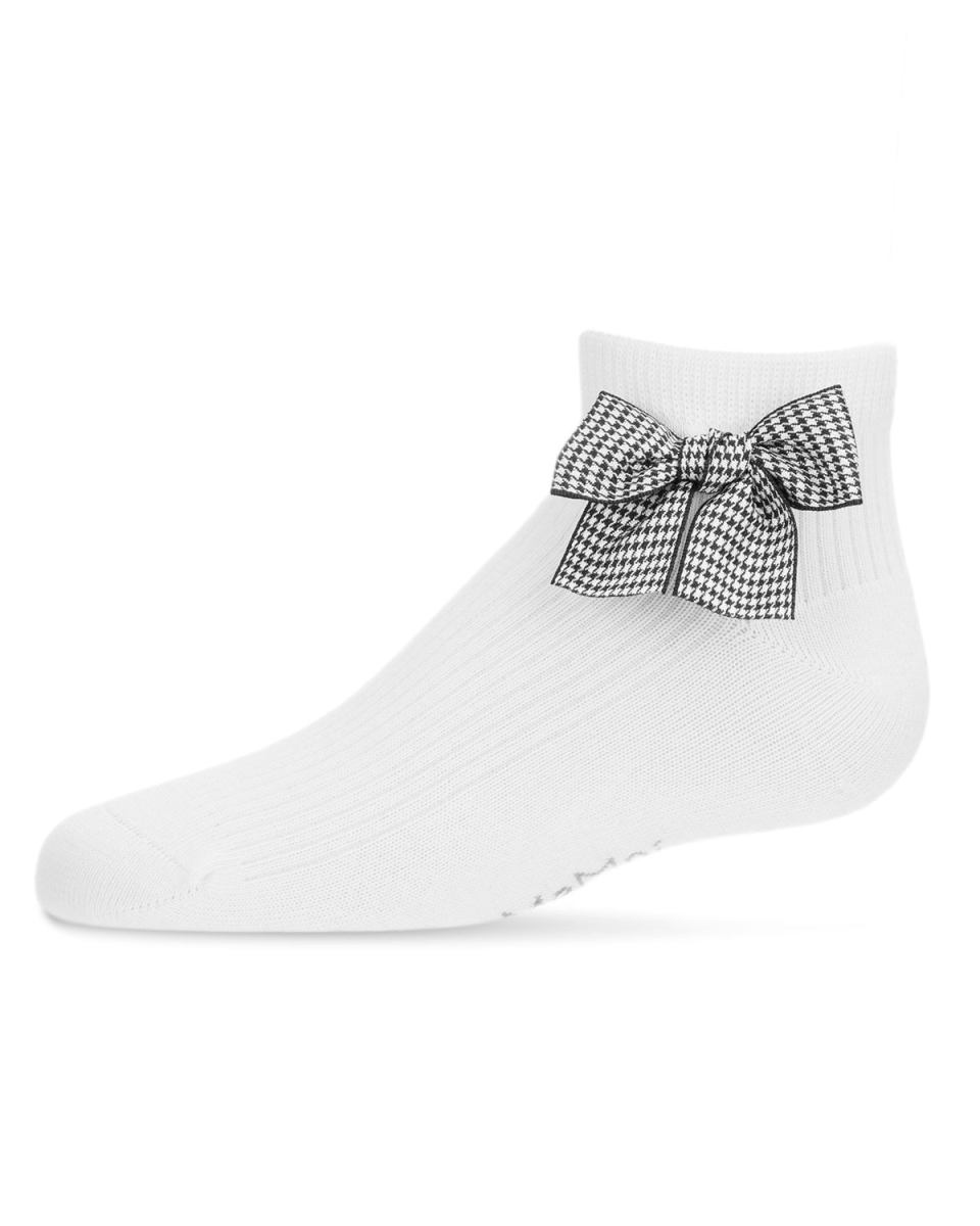 MKF-6045-10103-2 Herringbone Thin Ribbed Anklet Sock for Girls, White - Size 2