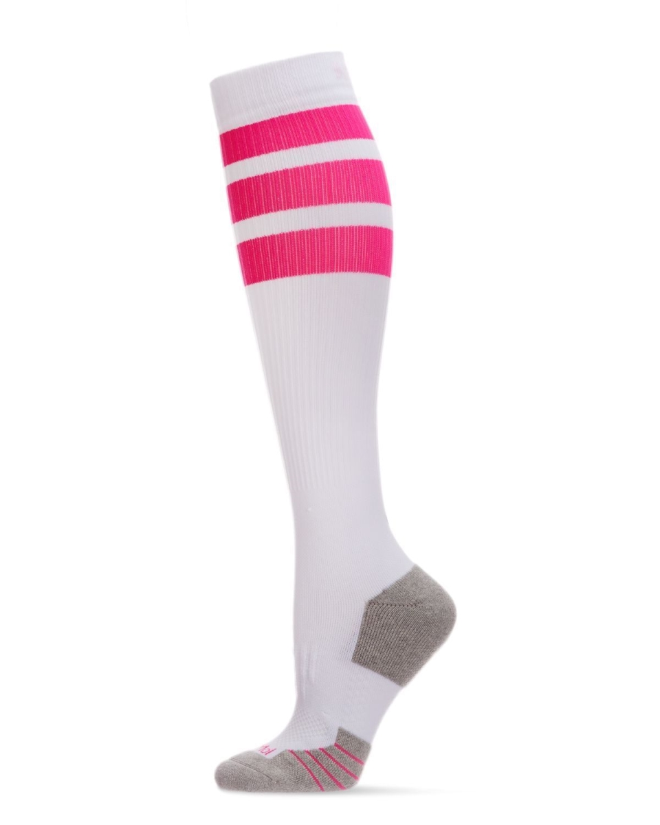 UFY07279-69004-9-11 Retro Stripe Performance Compression Knee High Socks, Pink - Size 9-11