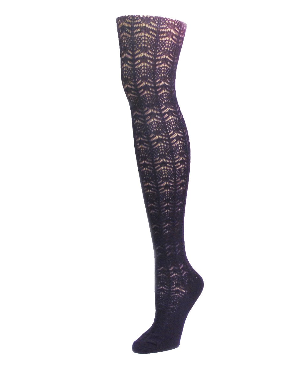 MF2-195-40606-S-M Expanded Crochet Cashmere Blend Tights for Womens, Evening Blue - Small-Medium
