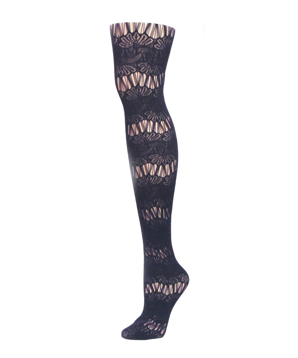 Picture of Memoi MF2-158-96018-S-M Semi Botanic Two Toned Net Tights for Womens&#44; Black & Blackberry Cordial - Small-Medium