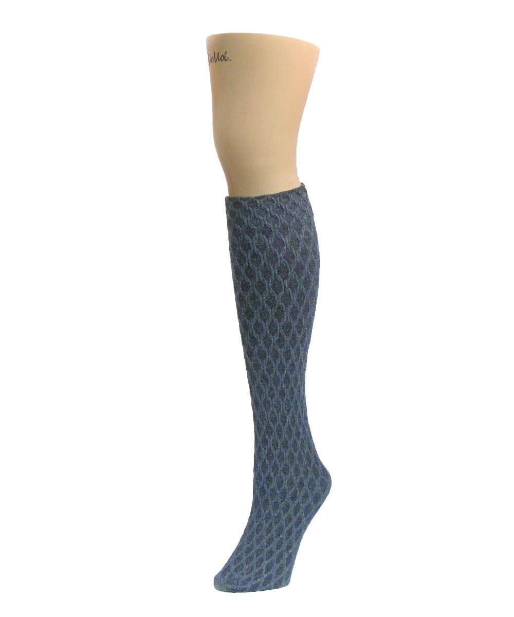 MF2-772-06002-OS Exotic Diamond Opaque Knee High Sock for Womens, Black Heather - One Size