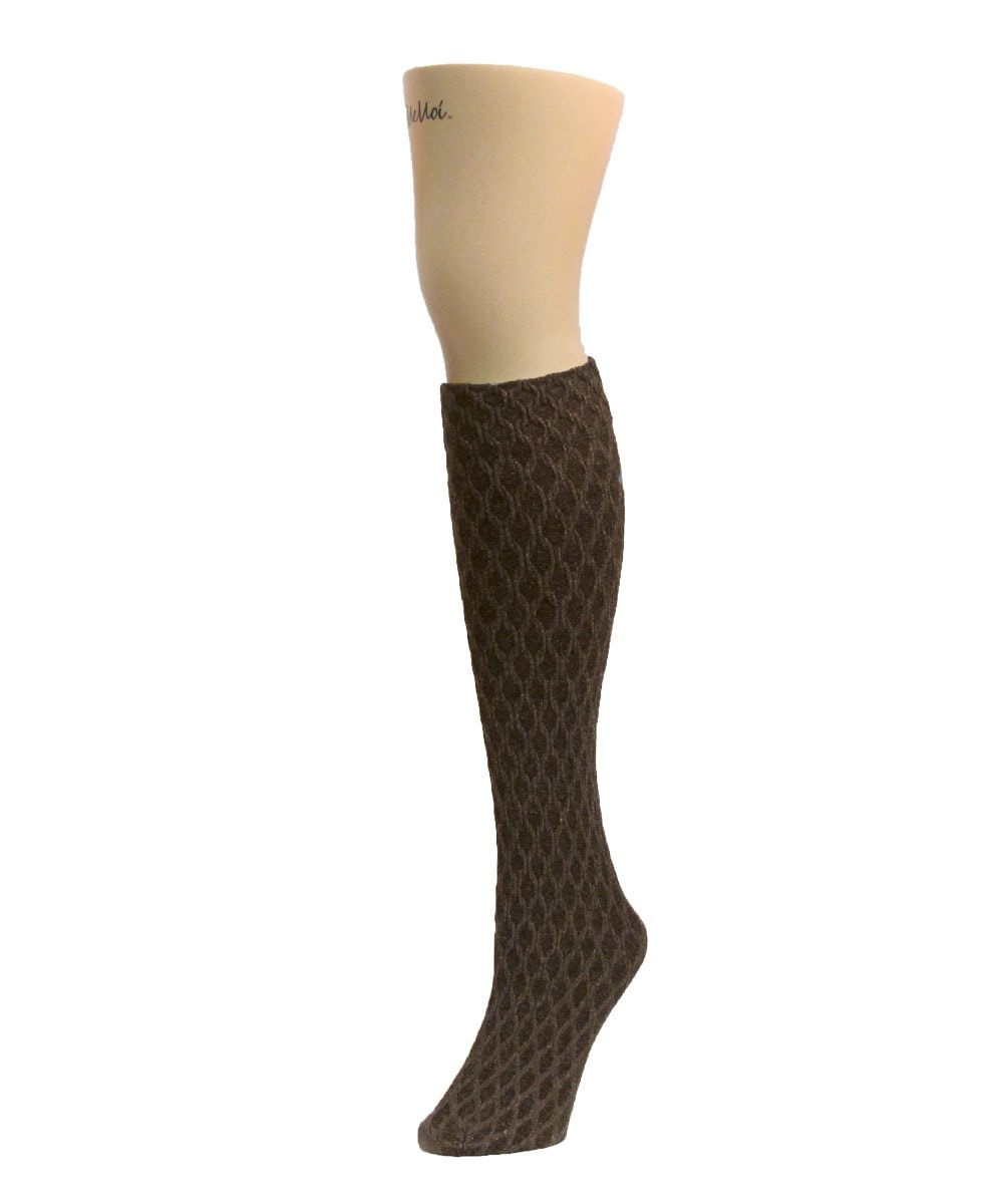 MF2-772-20000-OS Exotic Diamond Opaque Knee High Sock for Womens, Brown - One Size