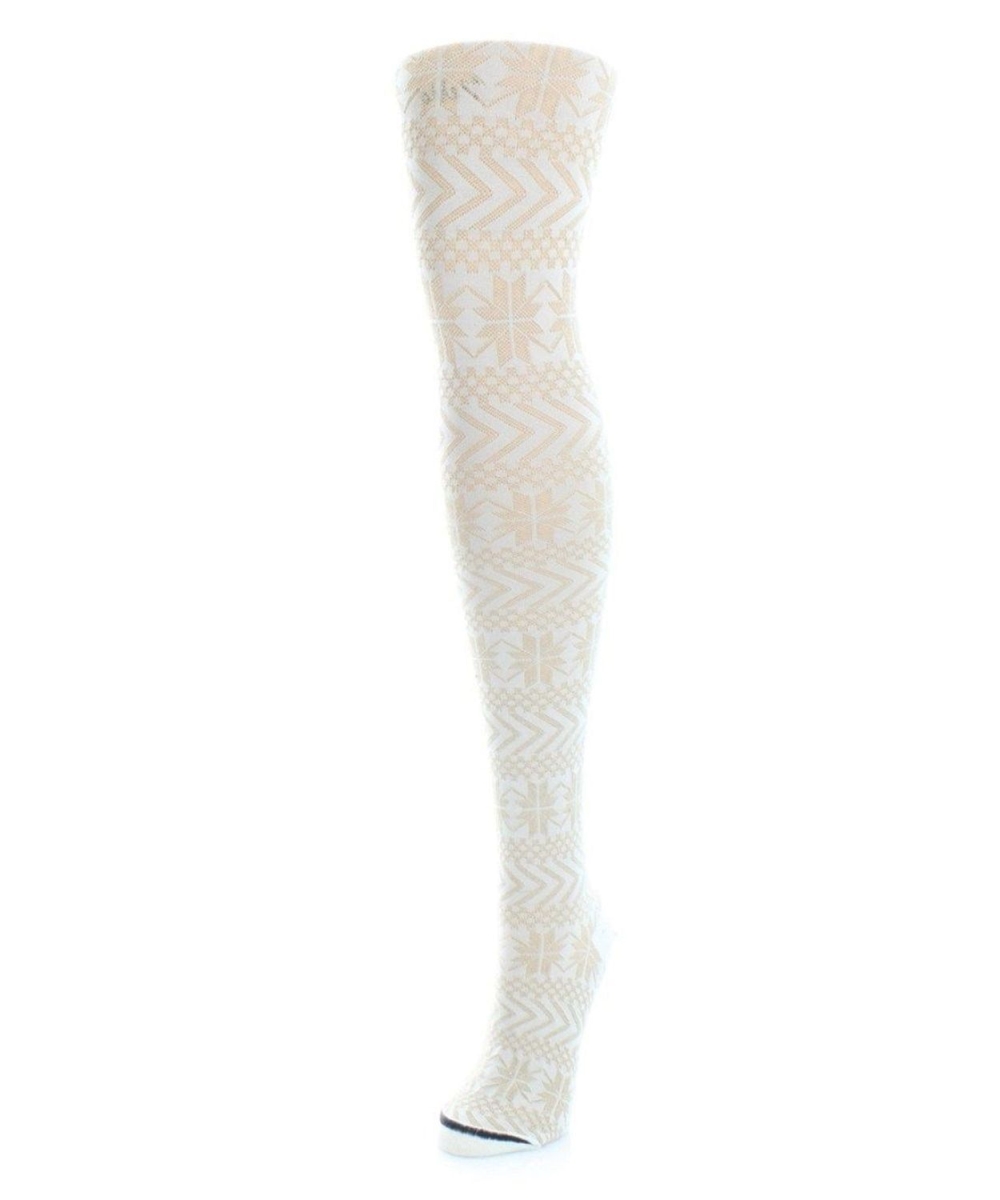 MF4-108-11700-S-M Snowflake Sweater Tights, Winter White - Small-Medium