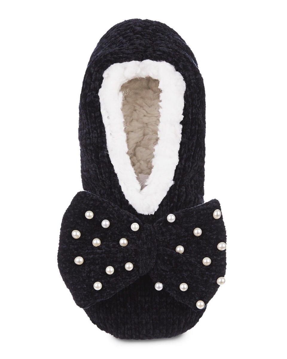 Womens Chenille Sherpa-Lined Slippers - Black - Medium & Large - Luxurious Comfort