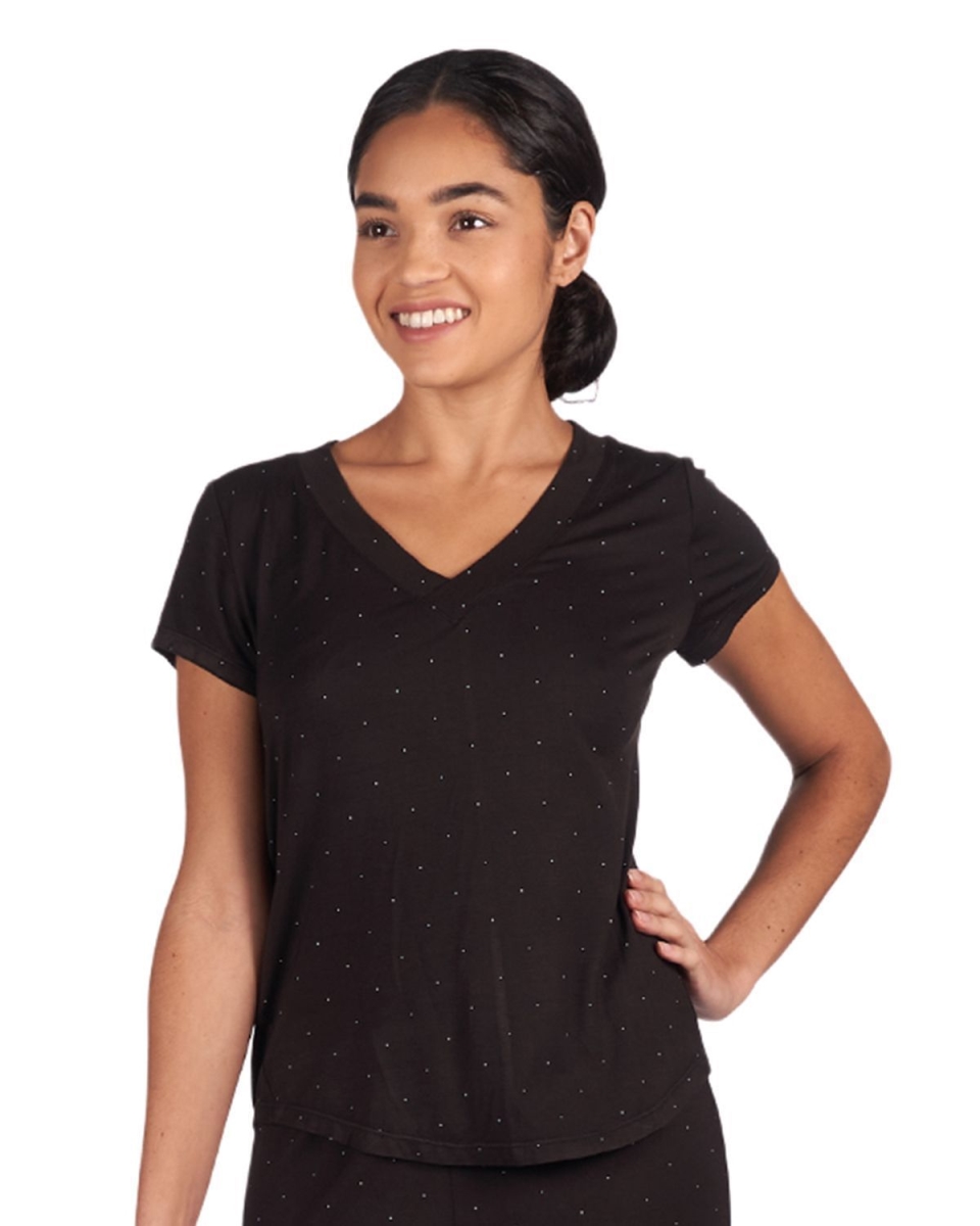CTS07461-00001-M Polka Dot Bamboo Short Sleeve Top for Women, Black - Medium