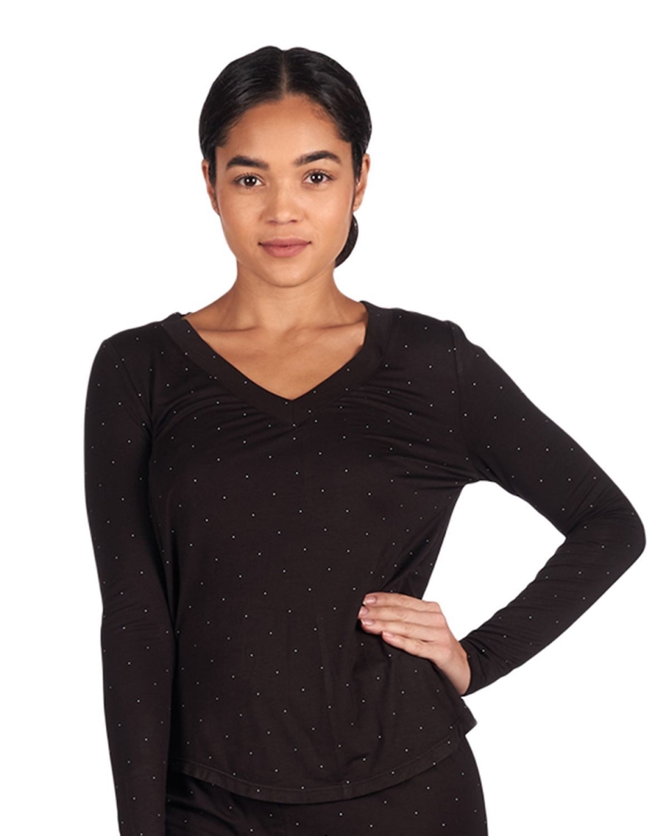 CTL07466-00001-M Polka Dot Bamboo Long Sleeve Top for Women, Black - Medium