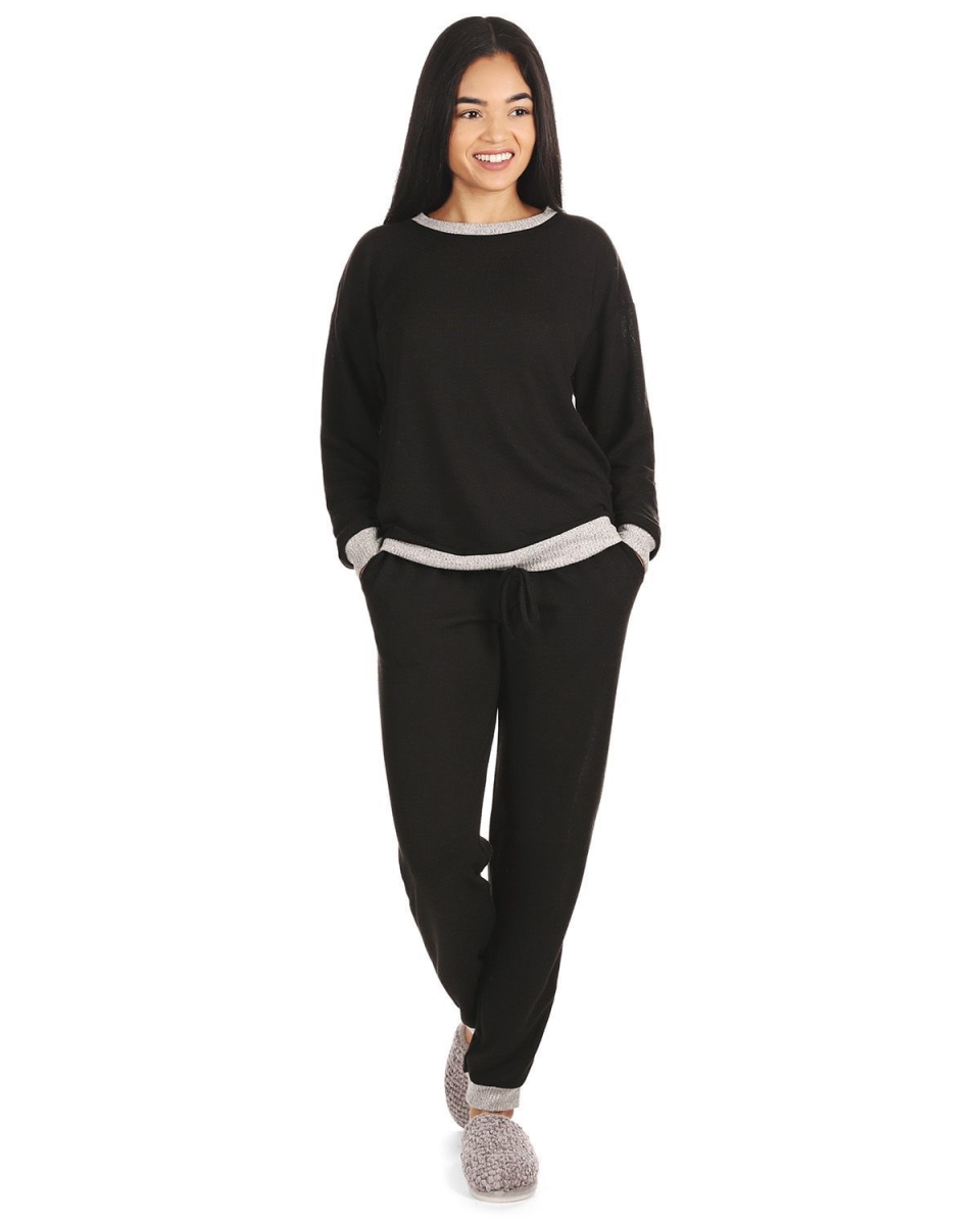 Women's Hacci Matching Pullover Top and Jogger Pants Set - Black / S
