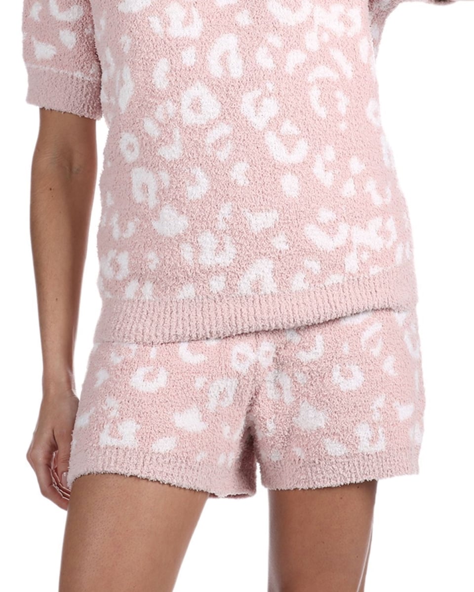 CSH07774-69050-S-M Leopard Cozy Knit Short, Pink & Ivory - Small & Medium