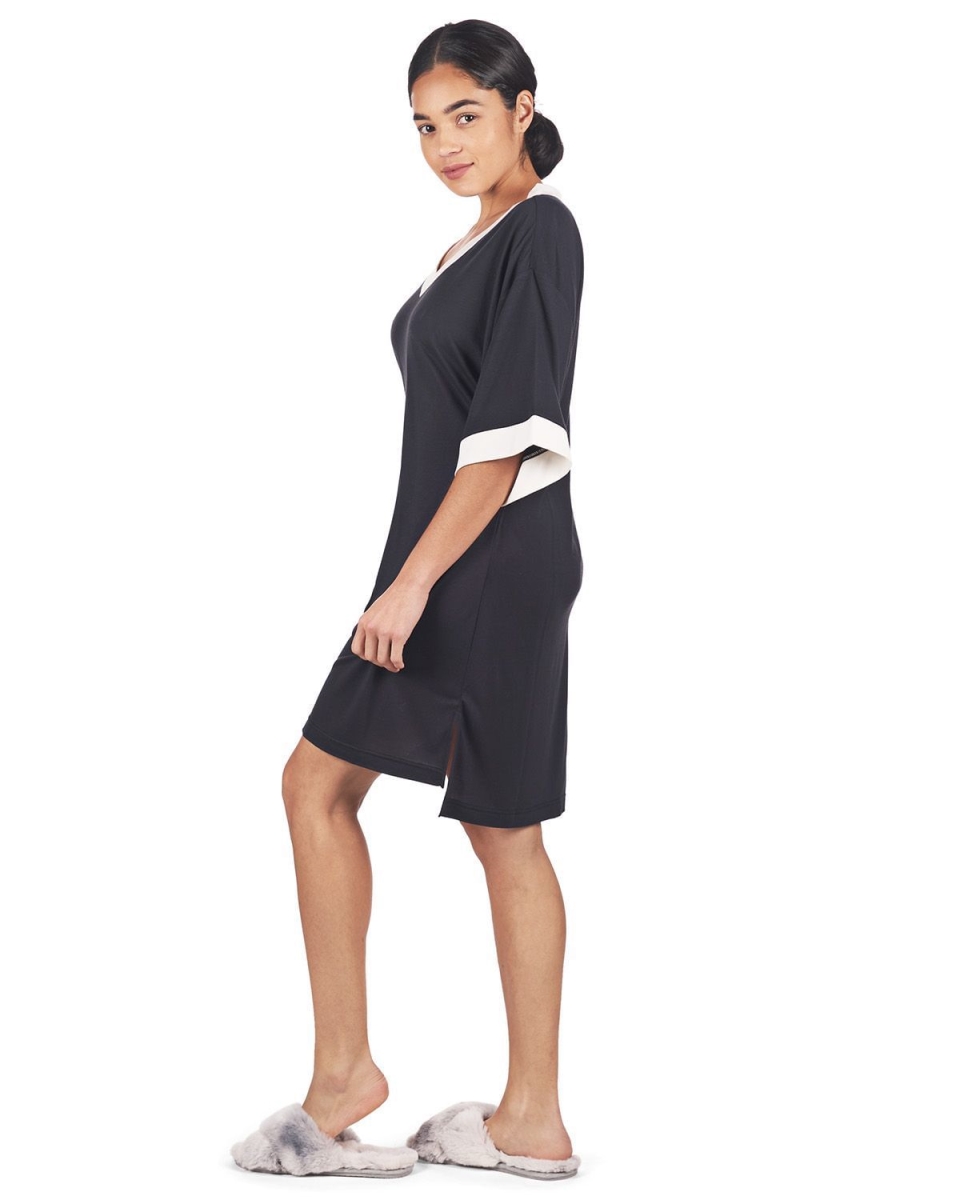Picture of Memoi CNS07363-00001-L Womens Contrast Trim Modal Sleepshirt, Black - Large