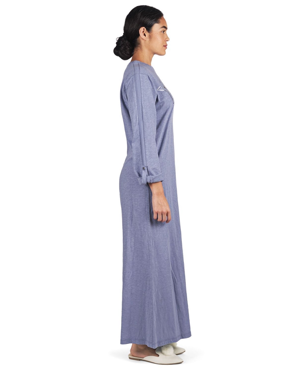 Picture of Memoi CNL07397-40000-S 100 Percent Cotton Slub Full-Length Sleeping Gown for Women, Blue - Small