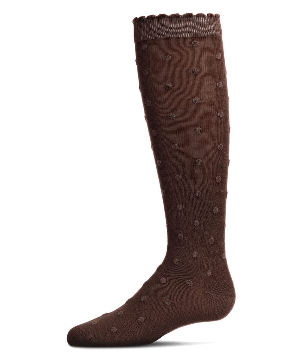 MKF-2005-20112-4 Cotton Blend Swiss Dot Knee High Socks for Girl, Java - Size 4