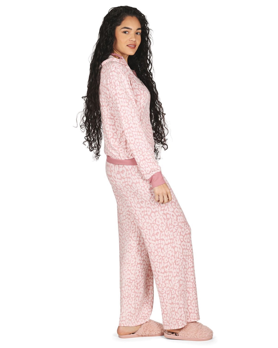 Picture of Memoi CLP07826-69004-L Soft & Cozy Leopard Pant for Women&#44; Pink - Large