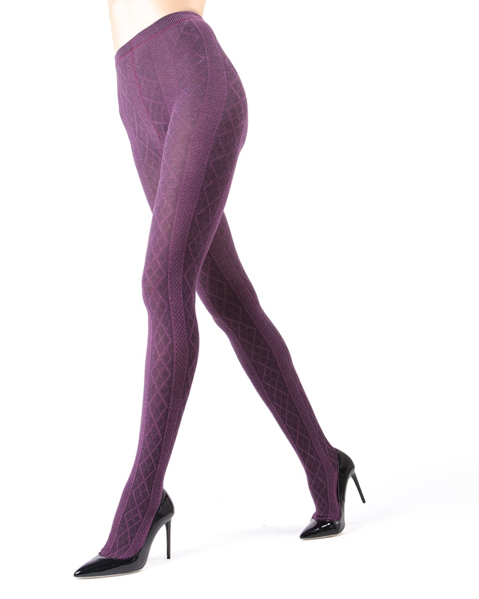 Womens Juneau Diamonds Sweater Tights, Grape Heather - Small & Medium