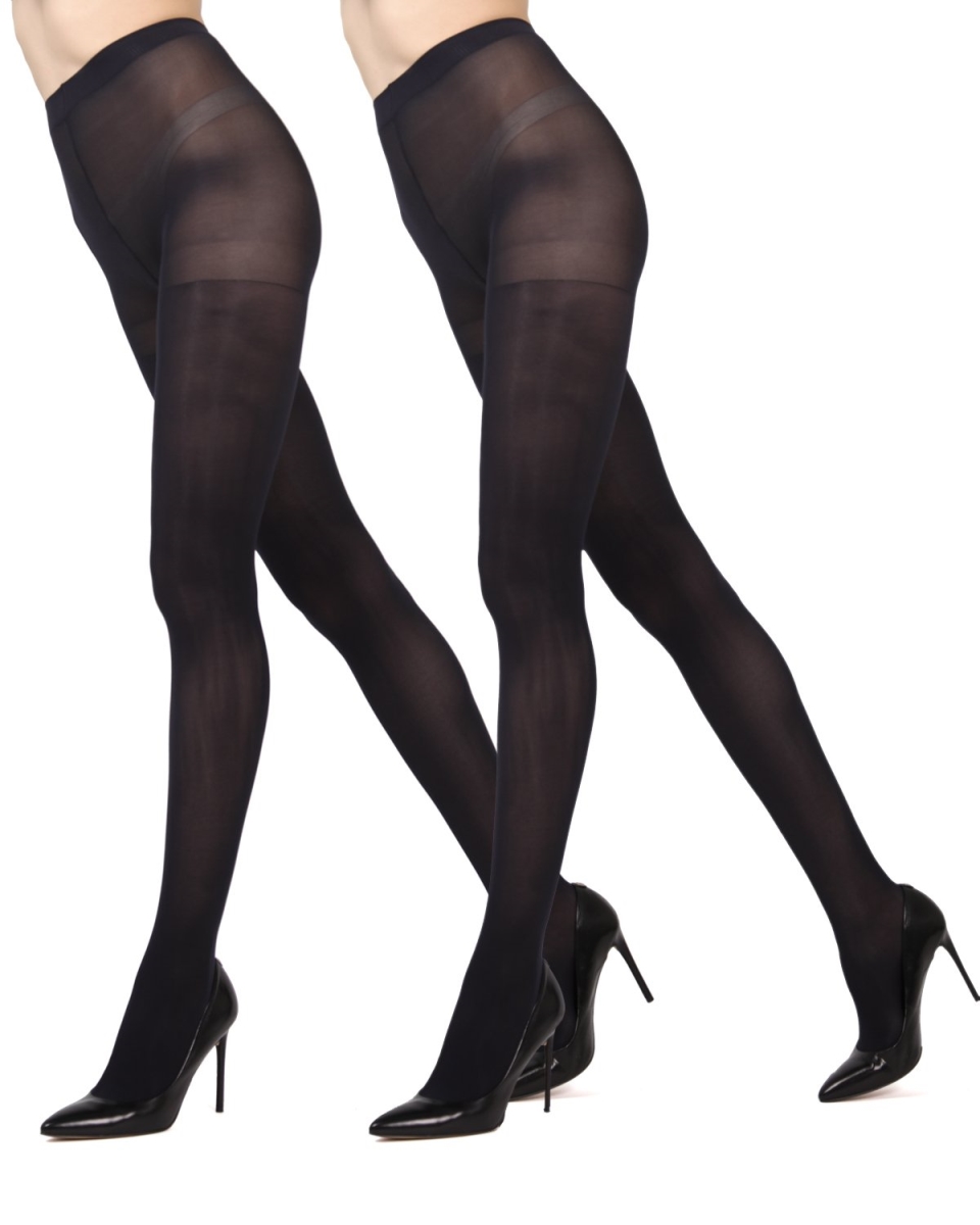 Womens Control Top Microfiber Tights, Navy & Navy - Small & Medium - Pack of 2