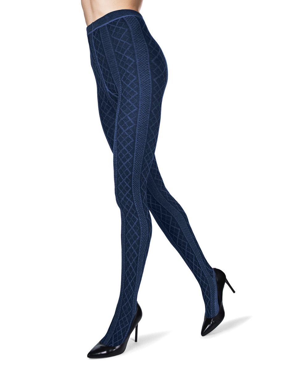 Womens Juneau Diamonds Sweater Tights - Navy Blazer Medium & Large