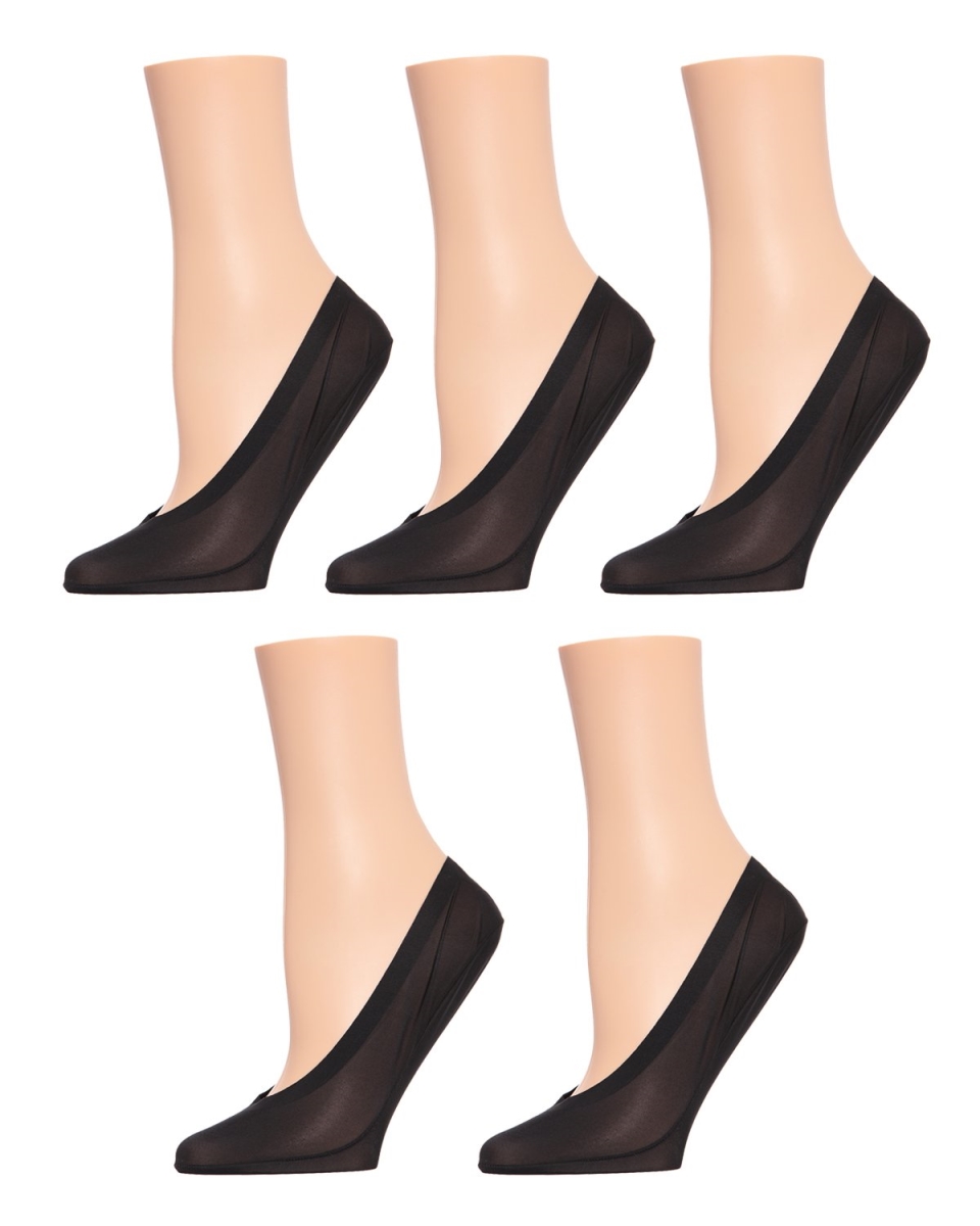 Womens Nylon Fine Edge Liner Socks , Black - One size - Pack of 5