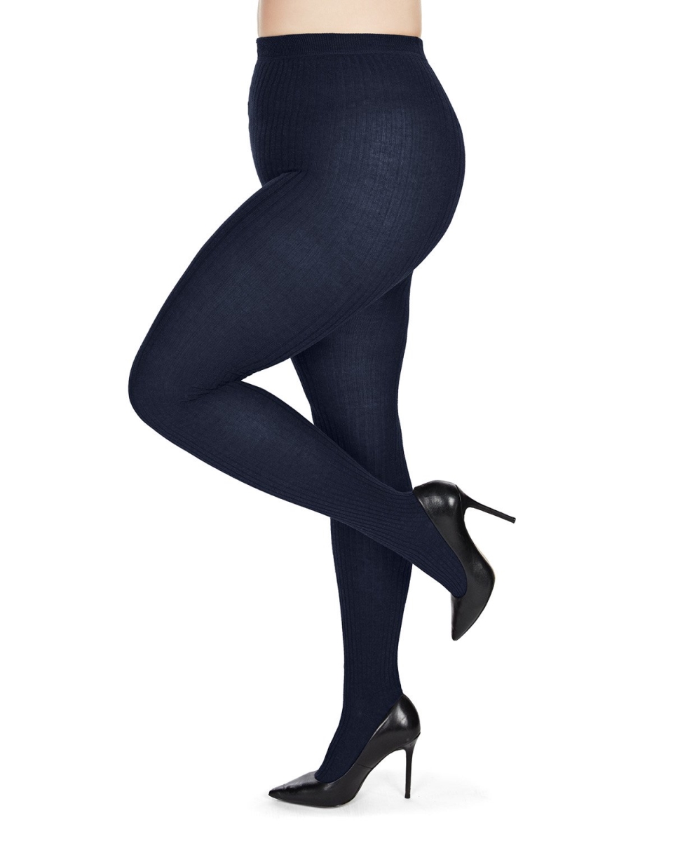 Womens Boston Ribbed Sweater Tights, Navy - Size Q1-2