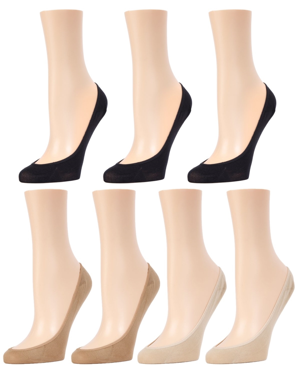 MP050-96012-OS No Show Microfiber Shoe Liners, Black, Tan & Nude, One Size - Pack of 7