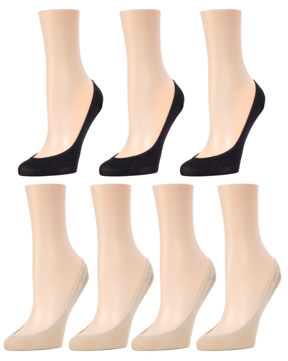 MP050-99860-OS Womens No Show Micro Shoe Liner Sockss , Nude & Black - One size - Pack of 7