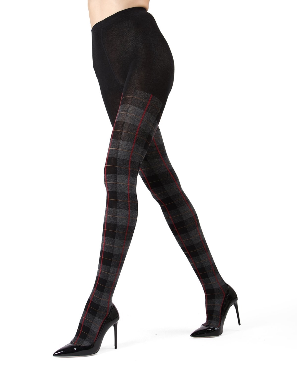 Womens Glasgow Plaid Sweater Tights, Black - Large & Extra Large