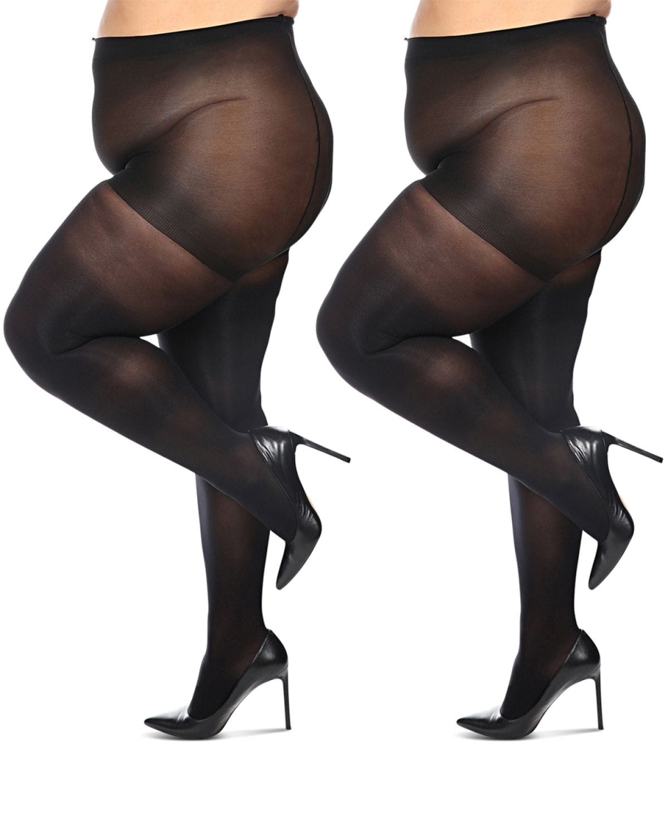 MJB-100Q-96010-3X-4X Women Curvy Solid Control Top Tights, Black - 3X & 4X - 2 Pair