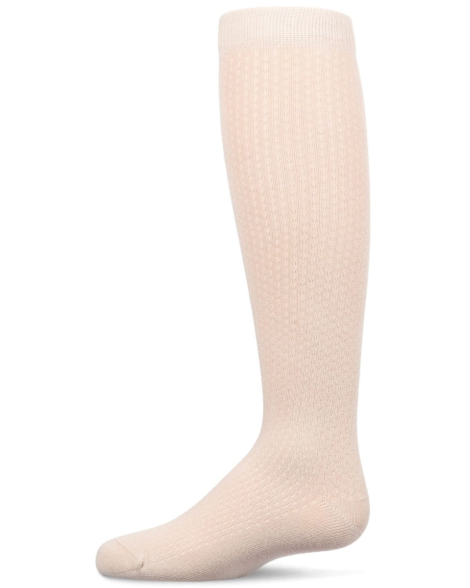 MKF-2008-27042-2 Girls Pointelle Dot Knee High Socks, Latte - Size 2