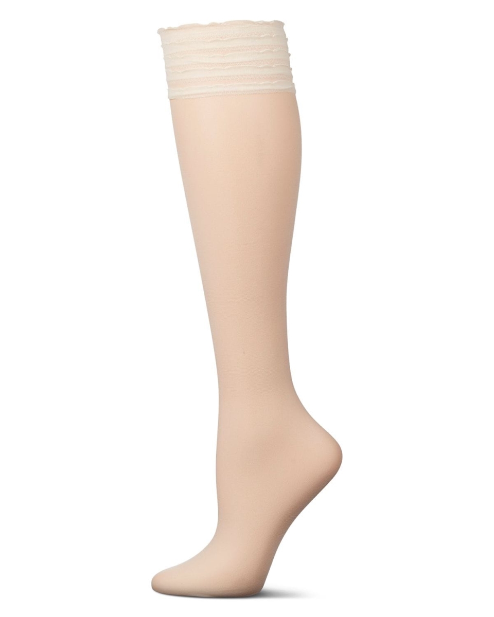 MFF08938-75002-OS Women Rufflicious Knee High Socks, Ivory - One Size