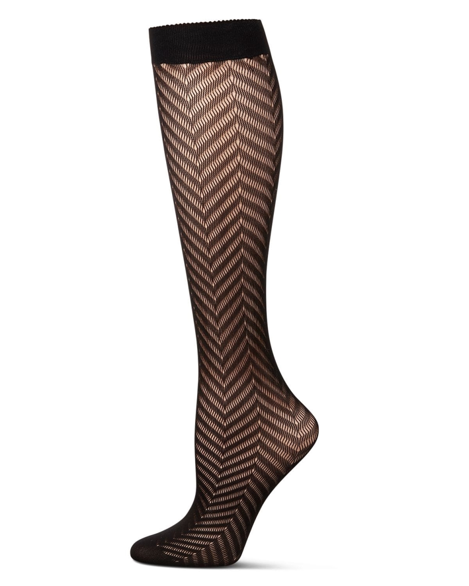 MFF08940-00001-OS Women Chevron Net Knee High Socks, Black - One Size