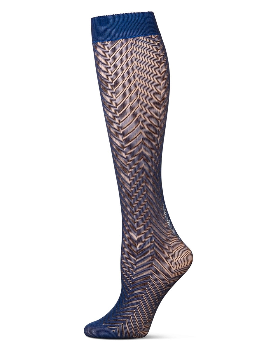 MFF08940-40000-OS Women Chevron Net Knee High Socks, Blue - One Size