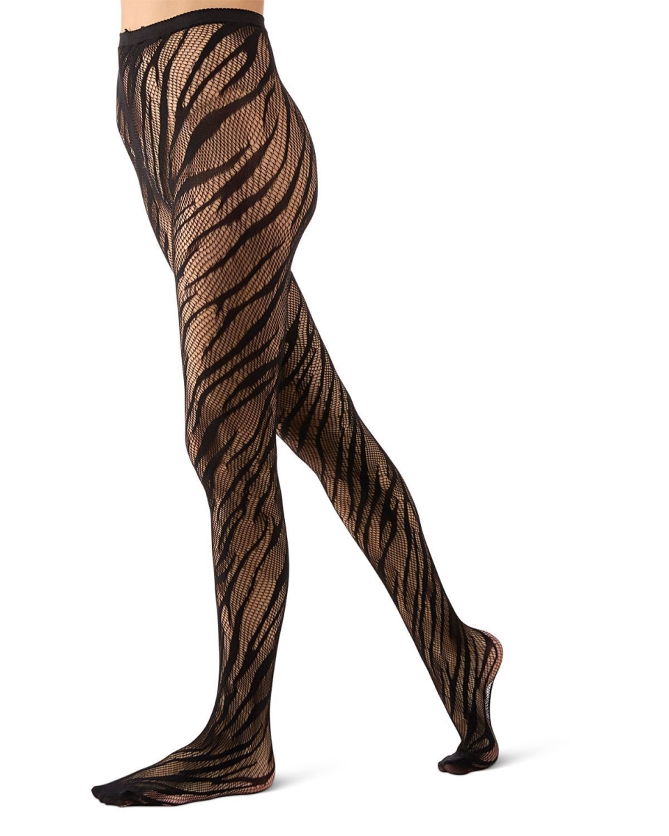 MTN08951-00001-S-M Women Zebra Net Tights, Black - Small & Medium