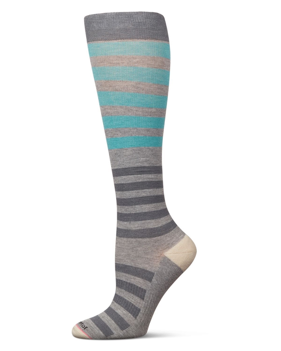 MFY08993-03008-9-11 Multi Stripes 8-15 mmHg Graduated Bamboo Compression Socks, Medium Grey - Size 9 to 11