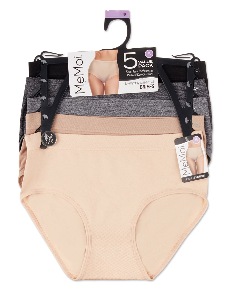 5 Pair Women's Seamless Solid-Color Tag-Free Brief Panties - Asst-1 Amberlight Brush Medium Gray Heather Dark Gray Heather Black / XS