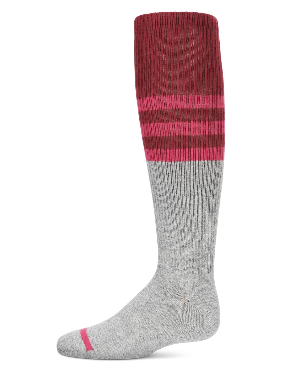 MKF-7133-03003-4 Girls Two-Tone Stripe Knee-High Socks, Medium Grey Heather - Size 4
