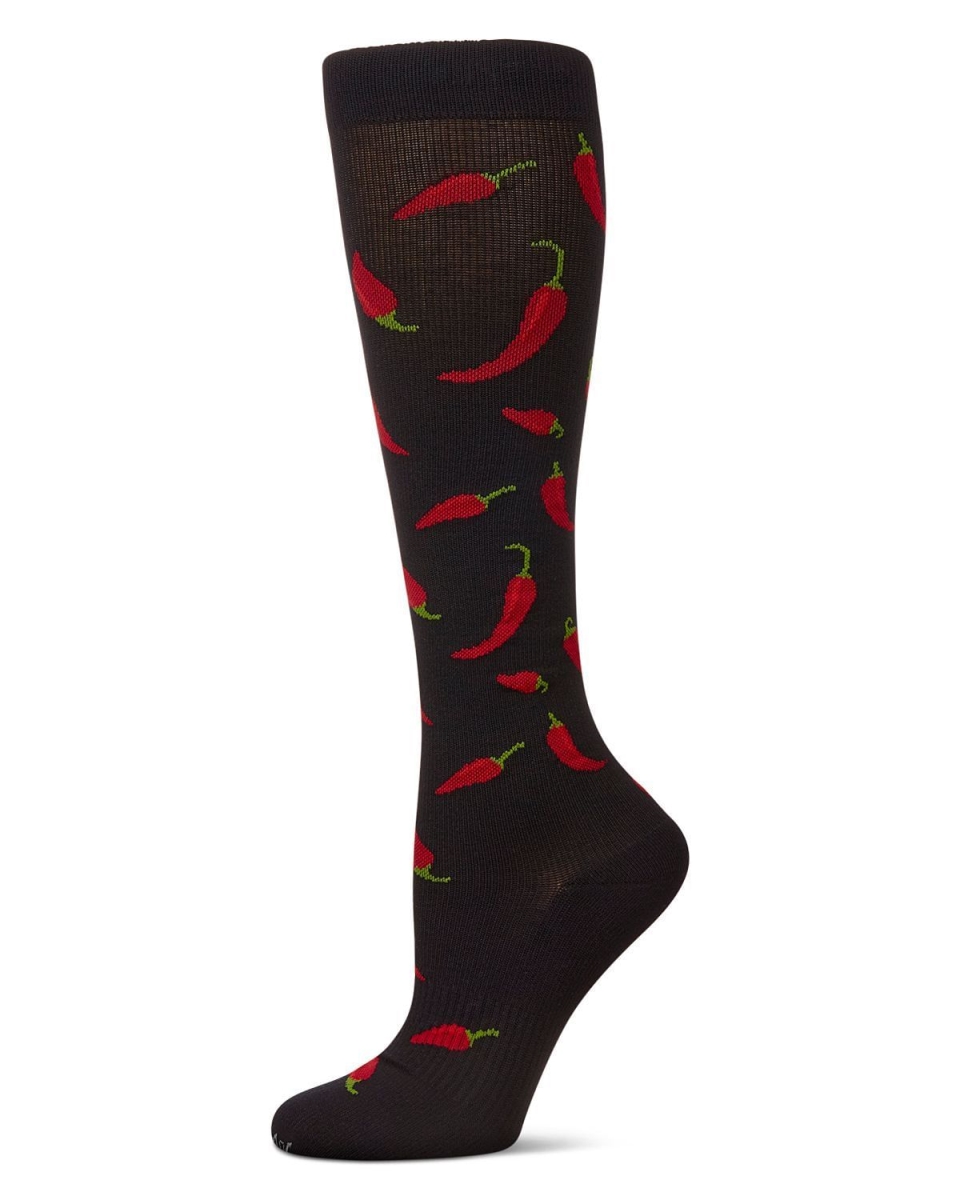 MFY08988-00001-9-11 Chili Pepper 8-15 mmHg Graduated Bamboo Compression Socks, Black - Size 9 to 11