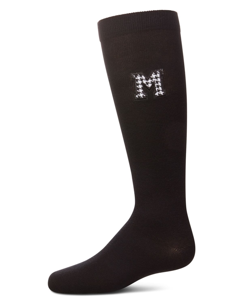 MKF-11596-00001-2 Girls Houndstooth M Knee High Socks, Black - Size 2